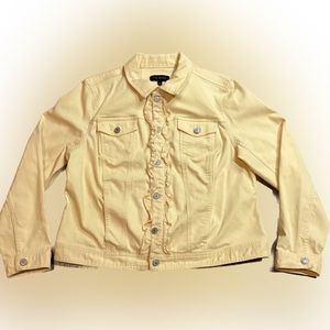 Talbot's Pale Yellow Denim Jacket XL Pastel Ruffle Stretch Button pockets